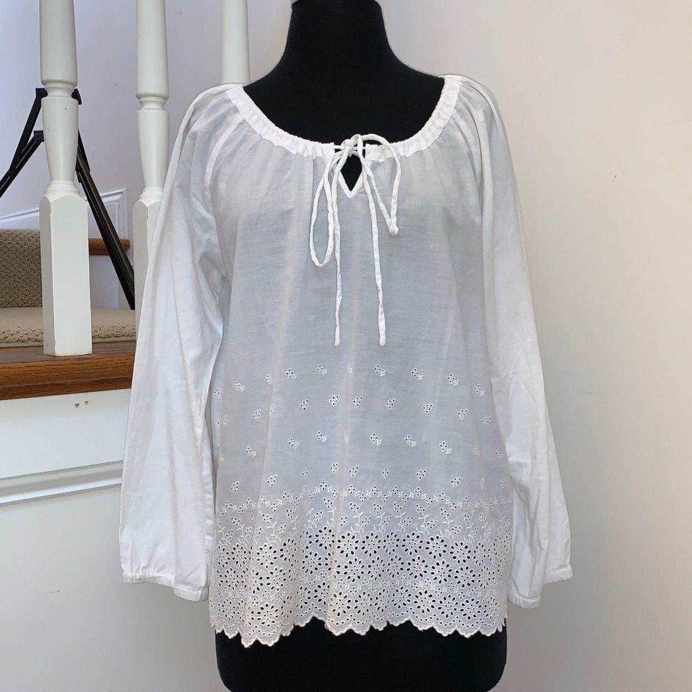 J.Crew Sz 8 Eyelet White Womens Long sleeve shirt